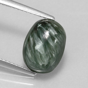 Serafinita verde natural de 3,18 ct, corte óvalo, opaco