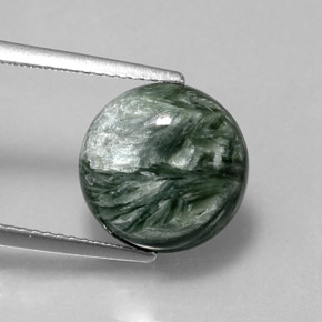 Serafinita verde natural de 4,88 ct, corte redondo, opaco