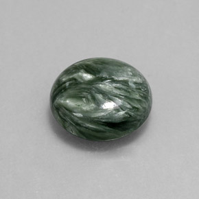 Serafinita verde natural de 4,88 ct, corte redondo, opaco