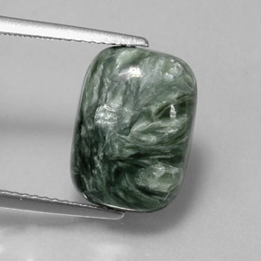 Serafinita Verde natural de 6.43 ct, Corte Cojín, Opaco