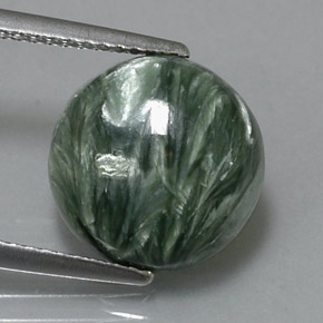 Serafinita Verde natural de 4.27 ct, Corte Redondo, Opaco