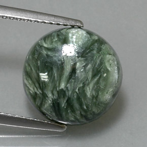 Serafinita verde natural de 4,60 ct, corte redondo, opaco