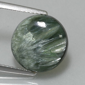 Serafinita verde natural de 3,87 ct, corte redondo, opaco