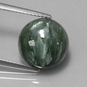 Serafinita Verde natural de 4.95 ct, Corte Redondo, Opaco