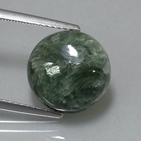 Serafinita verde natural de 5,08 ct, corte redondo, opaco
