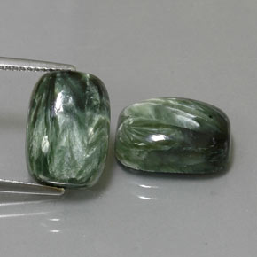 Gemas de serafinita verde natural de 14,29 ct, corte cojín, opaco