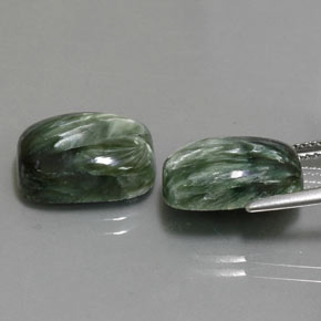 Gemas de serafinita verde natural de 14,29 ct, corte cojín, opaco