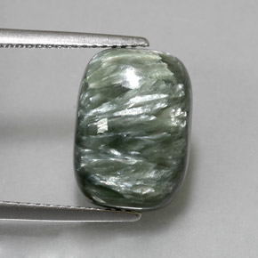 Serafinita verde natural de 5,57 ct, corte cojín, opaco