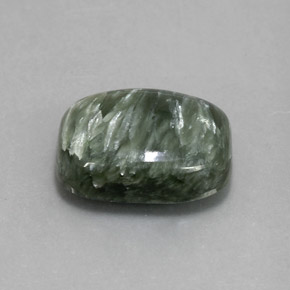 Serafinita verde natural de 5,57 ct, corte cojín, opaco