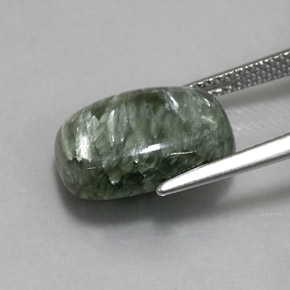 Serafinita verde natural de 5,57 ct, corte cojín, opaco