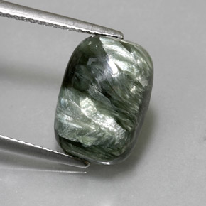 Serafinita verde natural de 5,57 ct, corte cojín, opaco