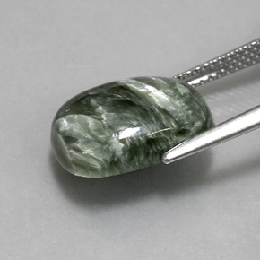 Serafinita verde natural de 5,57 ct, corte cojín, opaco