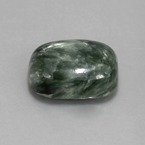 Serafinita verde natural de 6,35 ct, corte cojín, opaco
