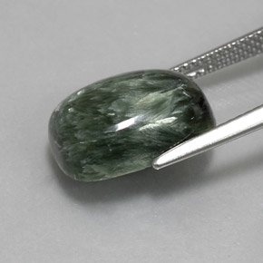 Serafinita verde natural de 6,35 ct, corte cojín, opaco