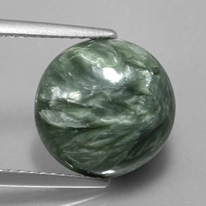 Serafinita Verde natural de 4.66 ct, Corte Redondo, Opaco