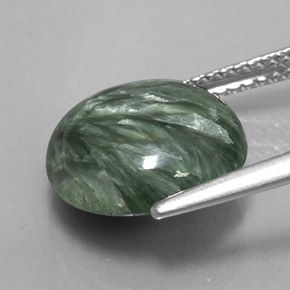 Serafinita Verde natural de 4.66 ct, Corte Redondo, Opaco