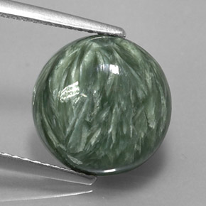 Serafinita Verde natural de 4.84 ct, Corte Redondo, Opaco
