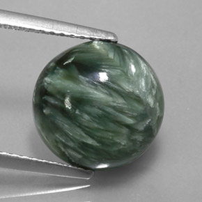 Serafinita verde natural de 4,23 ct, corte redondo, opaco