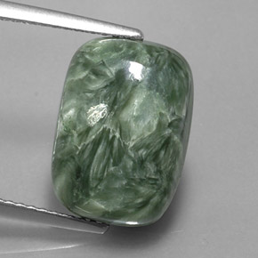 Serafinita verde natural de 6,06 ct, corte cojín, opaco