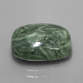 Serafinita verde natural de 6,06 ct, corte cojín, opaco