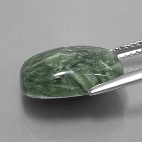 Serafinita verde natural de 6,06 ct, corte cojín, opaco