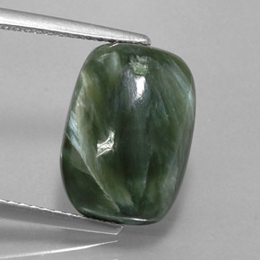 Serafinita verde natural de 5,80 ct, corte cojín, opaco