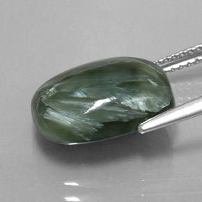 Serafinita verde natural de 5,80 ct, corte cojín, opaco
