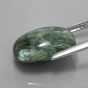 Serafinita Verde natural de 5.83 ct, Corte Cojín, Opaco