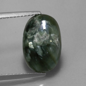 Serafinita verde natural de 3,20 ct, corte óvalo, opaco