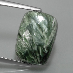 Serafinita verde natural de 6,09 ct, corte cojín, opaco