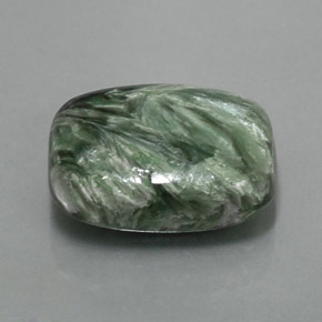 Serafinita verde natural de 6,09 ct, corte cojín, opaco