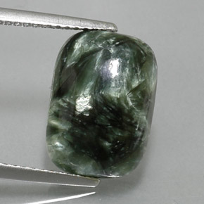 Serafinita verde natural de 5,73 ct, corte cojín, opaco
