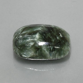 Serafinita verde natural de 5,73 ct, corte cojín, opaco