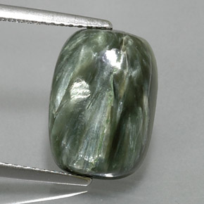 Serafinita Verde natural de 5.80 ct, Corte Cojín, Opaco