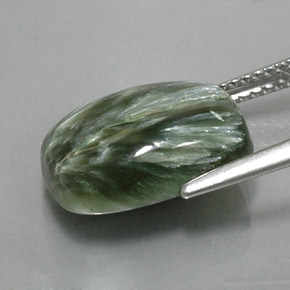 Serafinita Verde natural de 5.80 ct, Corte Cojín, Opaco