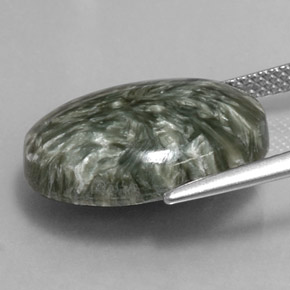Serafinita verde natural de 9,70 ct, corte óvalo, opaco