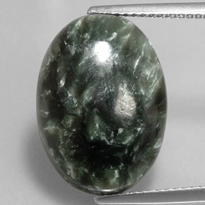Serafinita Verde natural de 10.02 ct, Corte Óvalo, Opaco