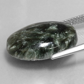 Serafinita Verde natural de 10.02 ct, Corte Óvalo, Opaco