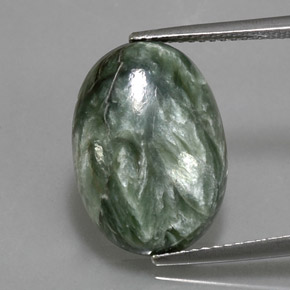 Serafinita Verde natural de 6.95 ct, Corte Óvalo, Opaco