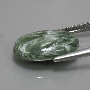 Serafinita Verde natural de 6.95 ct, Corte Óvalo, Opaco