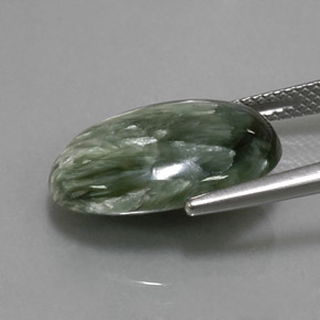 Serafinita Verde natural de 7.65 ct, Corte Óvalo, Opaco