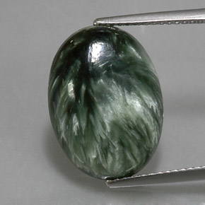 Serafinita verde natural de 8,39 ct, corte óvalo, opaco