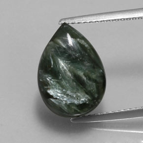 Serafinita verde natural de 5,89 ct, en forma de pera, opaco