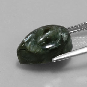 Serafinita verde natural de 5,89 ct, en forma de pera, opaco