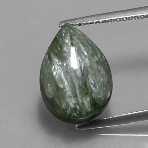 Serafinita Verde natural de 6.37 ct, En forma de pera, Opaco