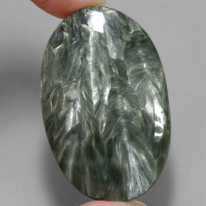 Serafinita Verde natural de 51.91 ct, Corte Óvalo, Opaco