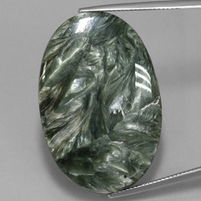 Serafinita verde natural de 37,48 ct, corte óvalo, opaco