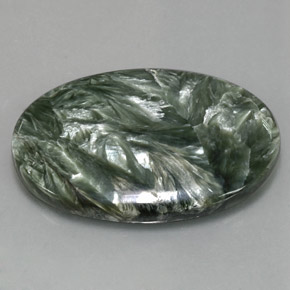 Serafinita verde natural de 37,48 ct, corte óvalo, opaco