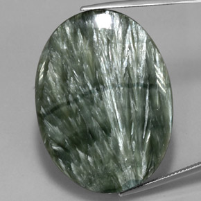 Serafinita verde natural de 54,90 ct, corte óvalo, opaco