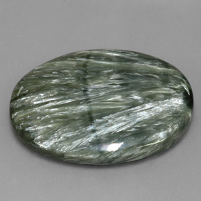 Serafinita verde natural de 49,44 ct, corte óvalo, opaco